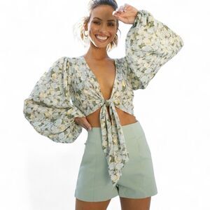 Hello Molly Ballroom Bloom Floral Tie Front Crop Top S Cottagecore Milkmaid